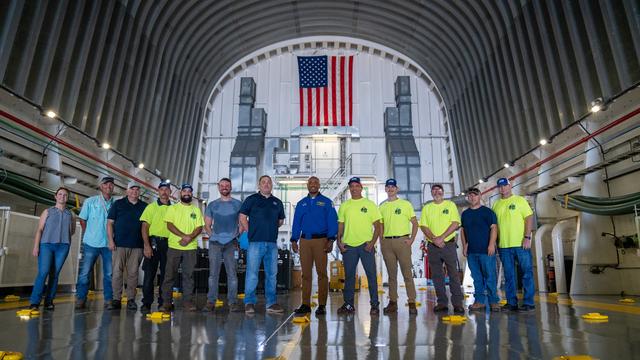 NASA image: NASA Astronaut Victor Glover Views Artemis II Rocket Stage at NASA Michoud